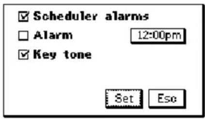 Scheduler alarms Alarm 12:00pm Key tone Set Ese
