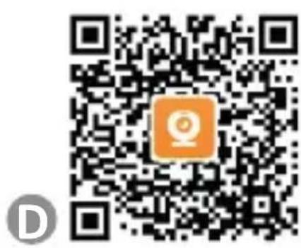 QR code with central orange logo and partial circular icon labeled 'D'