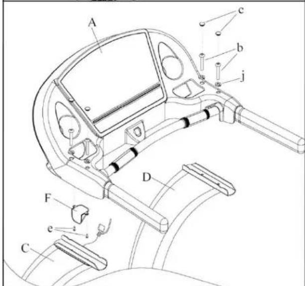 Technical diagram of a mechanical device with labeled components A through J, showing internal structure and assembly details.