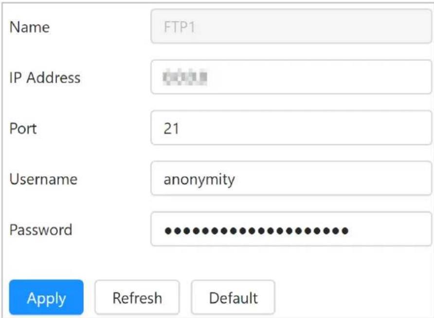 Name FTP1 IP Address Port 21 Username anonymity Password Apply Refresh Default