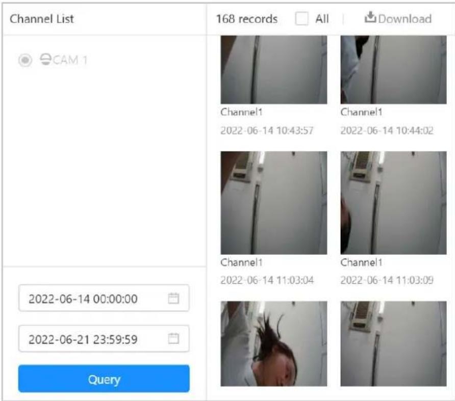 Channel List 168 records All Download CAM 1 Channel1 Channel1 2022-06-14 10:43:57 2022-06-14 10:44:02 Channel1 Channel1 2022-06-14 11:03:04 2022-06-14 11:03:09 2022-06-14 00:00:00 2022-06-21 23:59:59 Query