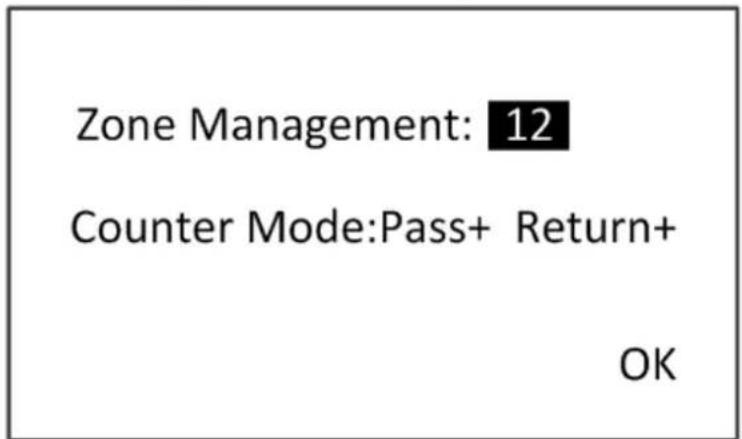 Zone Management: 12 Counter Mode:Pass+ Return+ OK