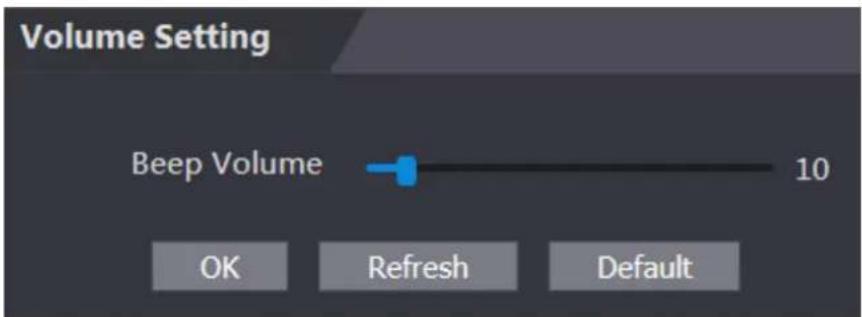Volume Setting Beep Volume 10 OK Refresh Default
