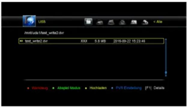 Amrt/uda1/test_write2.dvr test_write2.dvr XXX 5.8 MB 2016-09-22 15:23:46 Workzeug Abspiel Modus Hochladen PVR Einstellung [F1] Details