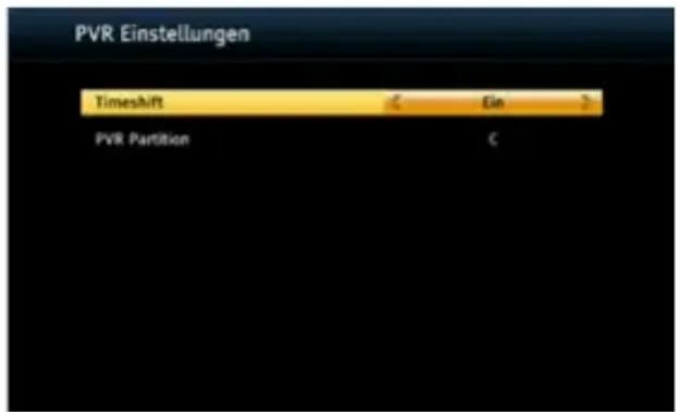 PVR Einstellungen Timeshift Ein PVR Partition C