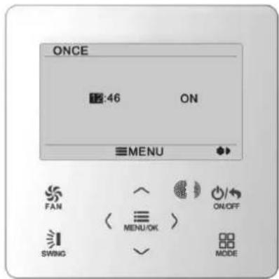 ONCE 46 ON MENU FAN ON/OFF SWING MENU/OK > MODE