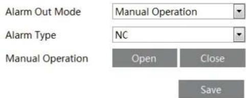 Alarm Out Mode Manual Operation Alarm Type NC Manual Operation Open Close Save