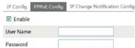 IP Config PPPoE Config IP Change Notification Config Enable User Name Password