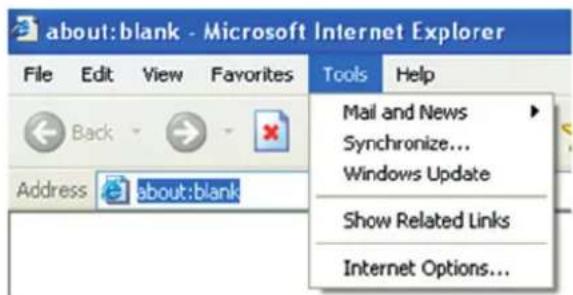about:blank - Microsoft Internet Explorer File Edit View Favorites Tools Help Back Address about:blank Mail and News Synchronize... Windows Update Show Related Links Internet Options...