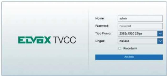 ETVGX TVCC Name: admin Password: Password Tipo Flusso: 2592x1520 25fps Lingua: Italiana Ricordami Accesso