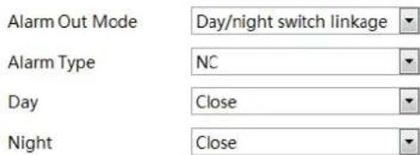 Alarm Out Mode Day/night switch linkage Alarm Type NC Day Close Night Close