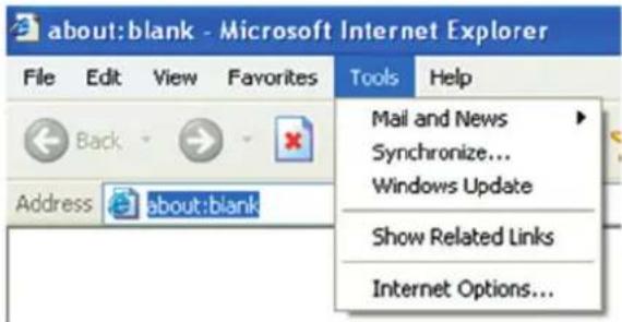 about:blank - Microsoft Internet Explorer File Edit View Favorites Tools Help Back Address about:blank Mail and News Synchronize... Windows Update Show Related Links Internet Options...