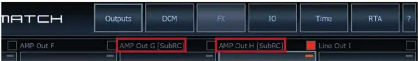 MATCH Outputs DCM FX IO Time RTA ? AMP Out F AMP Out G [SubRC] AMP Out H [SubRC] Line Out I