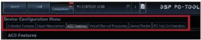 Device Configuration Menu Extended Features Signal Management ACO Features Virtual Channel Processing Device Monitor PC Tool Configuration ACO Features
