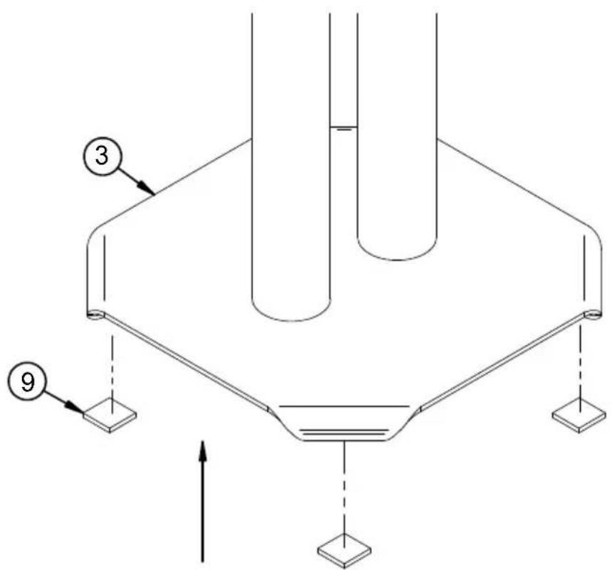 Technical diagram of a laboratory apparatus with numbered components and directional arrows indicating flow or movement.