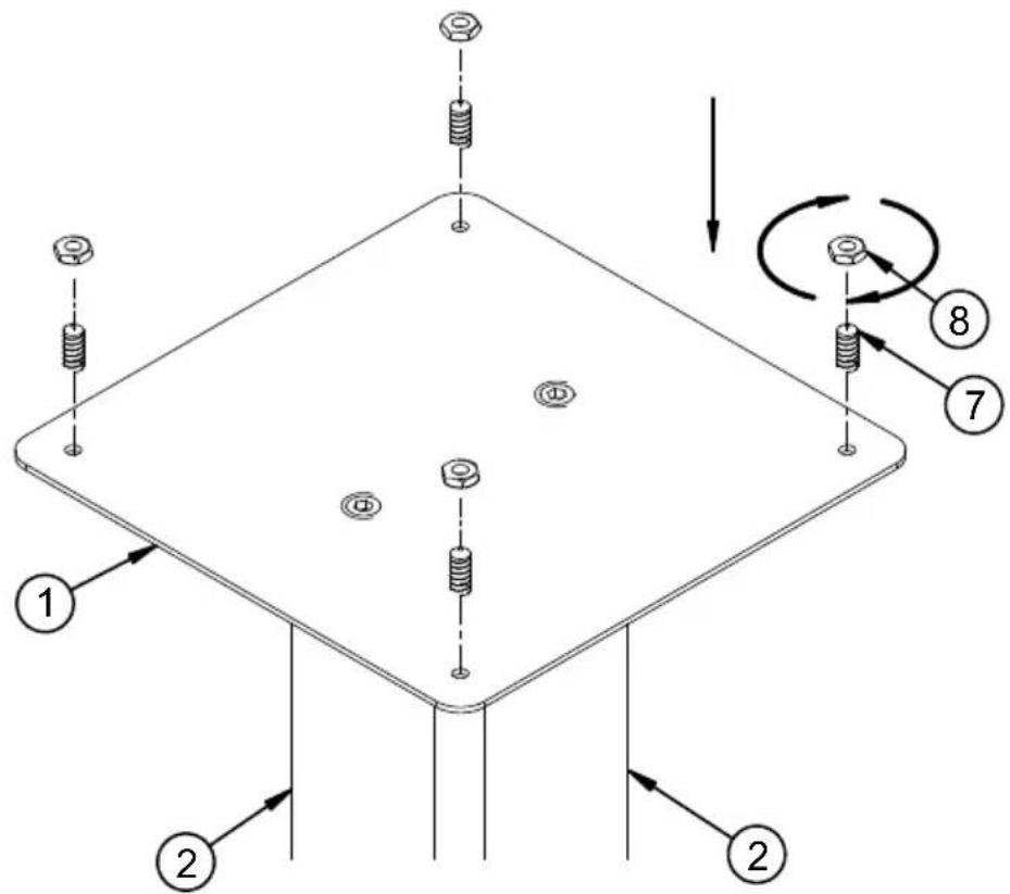 Technical diagram showing a mechanical assembly with labeled components and directional arrows indicating motion or rotation.