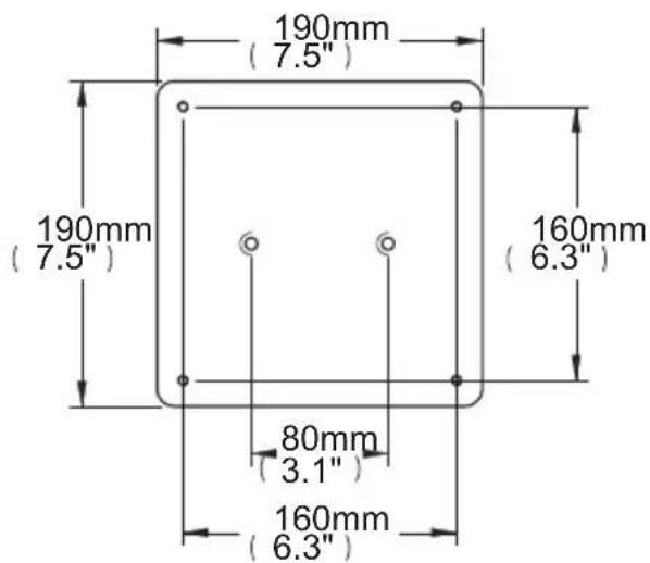 190mm (7.5") 190mm (7.5") 160mm (6.3") 80mm (3.1") 160mm (6.3)
