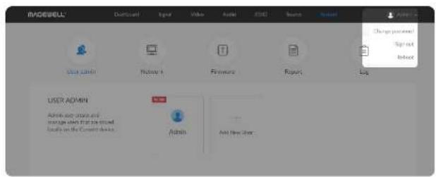 MADWELL® User Admin Modify Firearm Report Log Change performed Sign out Reset USER ADMIN Admin out share and manage own that are around locally on the Current device. Admin Add New User.