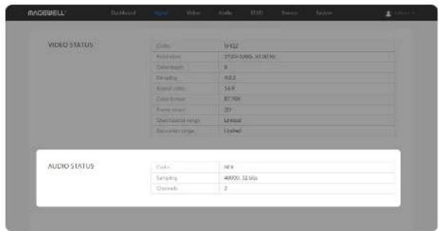 RIOBELL Audio Video Audio E10 Audio Audio VIDEO STATUS Color: 9422 Audio tone: 17500-2000, 32.00 Hz Audio match: 8 Sampling: 6/22 Audio tone: 14.9 Audio time: 87.70V Fram mode: 20 Characterize range: 1MHz Reserve range: 1MHz AUDIO STATUS Color: NEW Sampling: 49000, 32.00 Hz Oursals: 2