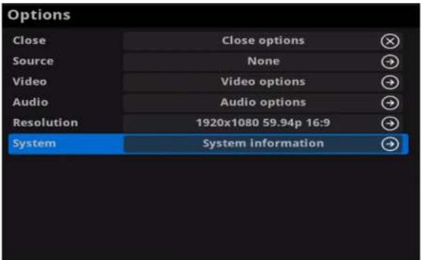 Options Close Close options Source None Video Video options Audio Audio options Resolution 1920x1080 59.94p 16:9 System System information