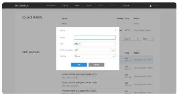 RAGEWELL® Source Presets Name HOT: HTTP URL: http:// Buffer Direction: 10 History: Name OK Cancel PRO CONVERT INFO/ADO/ADO/DO/ PRO CONVERT INFO (ADO/ADO/ADO) PRO CONVERT INFO (ADO/ADO/ADO)