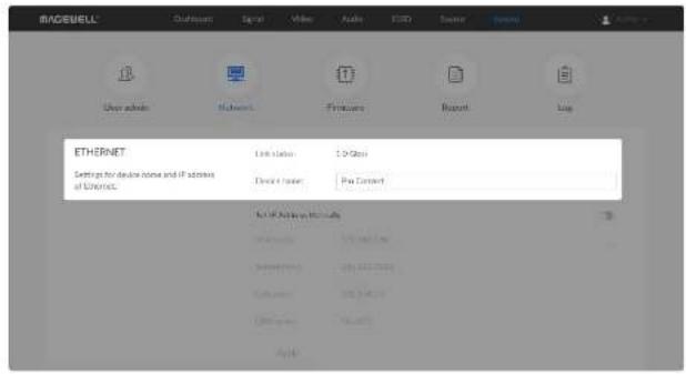 INDEMEELL User Admin Security Printers Request Log ETHERNET Login Admin TCP/IP Settings for device issues and IP address of Internet Direct / User Pre-Current INDEMEELL Software