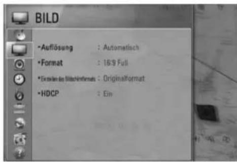 BILD •Auflösung : Automatisch •Format : 16.9 Full •Exercien des BildsInformats : OriginalFormat •HDCP : Ein