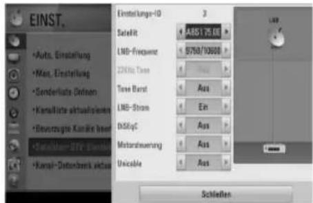 EINST. •Auto, Einstellung •Max, Einstellung •Senderliste Dritten •Kanalitete aktualpensions •Bevorzogene Kanain Izen •Kanalitete Aktualpensions •Kanal-Datenbank aktual Einstellungen-10 3 Selerift A851.75 GB LNB-Frequency $750/10000 20Hz Tone Aus Time Band Aus LNB-Strum Ein DSlogC Aus Metandewertung Aus Unicable Aus Schlecken