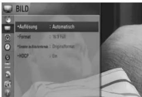 BILD •Auflösung : Automatisch •Format : 16:9 Full •Gesamt des Klassifarmals : OriginalFormat •HOCP : Ein