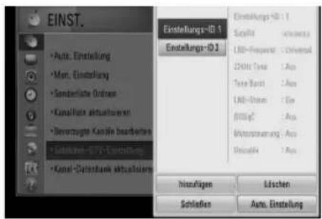 EINST. • Auto, Einstellung • Man, Einstellung • Sonderlöse Osten • Kanal-Hate aktualwerten • Bierenzugte Kanäte hamberten • Sosten-SPY-Einstellung • Kanal-Datenbank aktualwerten Einstellungs-ID 1 Einstellungen-ID 2 Einstellungen-ID 1 Schnitt LBD-Performend 20Hz Tube Tube Barst Lfd-Boxer (80Hz) Mutterinstrumentung Unstable Honzufügen Löschen Schließen Auto, Einstellung
