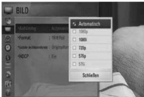BILD •Aufsichtung : Automatisch •Format : 1638 Pul •Konzeller des Abzernstiges : Originierung •HDCP : Ein Automatisch 1003p 1080i 723p 576p 576i Schließen