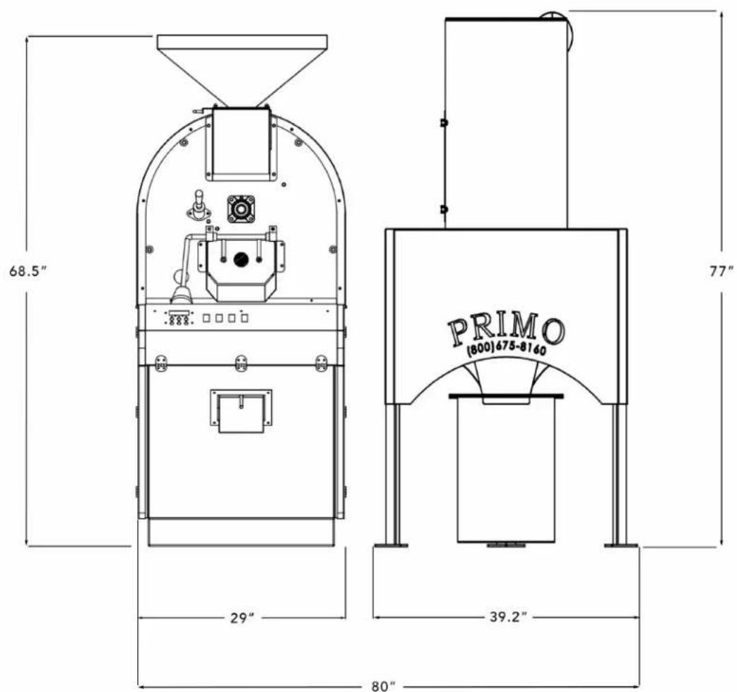 68.5", 29", 80", 39.2", 77", PRIMO, (800) 675-8160