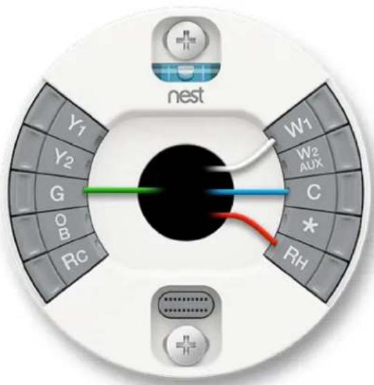 nest Y1 Y2 G OB RC W1 W2 AUX C * RH