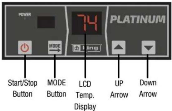 POWER 74 PLATINUM Start/Stop Button MODE Button LCD Temp. Display UP Arrow Down Arrow