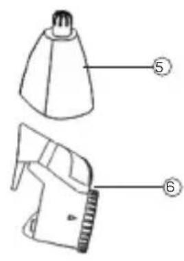 Technical diagram of a device with labeled parts, showing two views of a conical tool or device with numbered annotations.