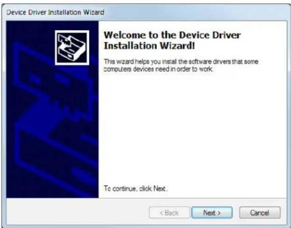 Device Driver Installation Wizard Welcome to the Device Driver Installation Wizard! This wizard helps you install the software drivers that some computers devices need in order to work. To continue, click Next. < Back Next > Cancel
