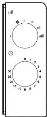 Diagram of a rotary dial with two dials and labeled ranges, showing connections and symbols