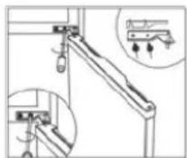 Technical line drawing of a mechanical lever assembly with inset detail (no text or symbols)