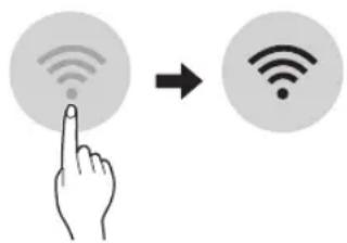 Diagram showing a hand interacting with a Wi-Fi icon and a Wi-Fi symbol, indicating wireless signal interaction.