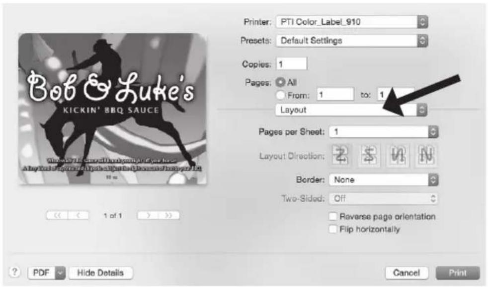 Bob & Luke's KICKIN' BBQ SAUCE Printer: PTI Color_Label_910 Presets: Default Settings Copies: 1 Pages: All From: 1 to: 1 Layout Pages per Sheet: 1 Layout Direction: Border: None Two-Sided: Off Reverse page orientation Flip horizontally 1 of 1 PDF Hide Details Cancel Print