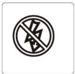 Warning symbol with crossed-out lightning bolt inside a circle, indicating no protection or resistance.