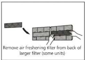 Remove air freshening filter from back of larger filter (some units)