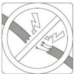 Safety warning sign showing no hazard and lightning symbol with hazard bands