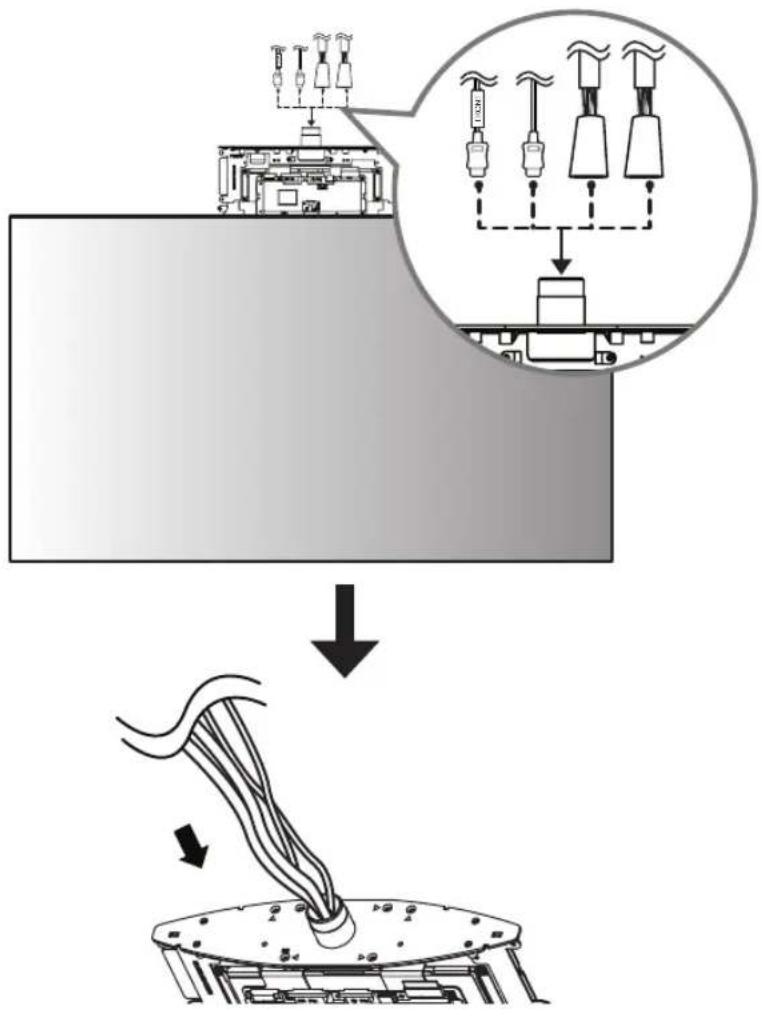 Diagram illustrating cable installation process with labeled components and directional arrows