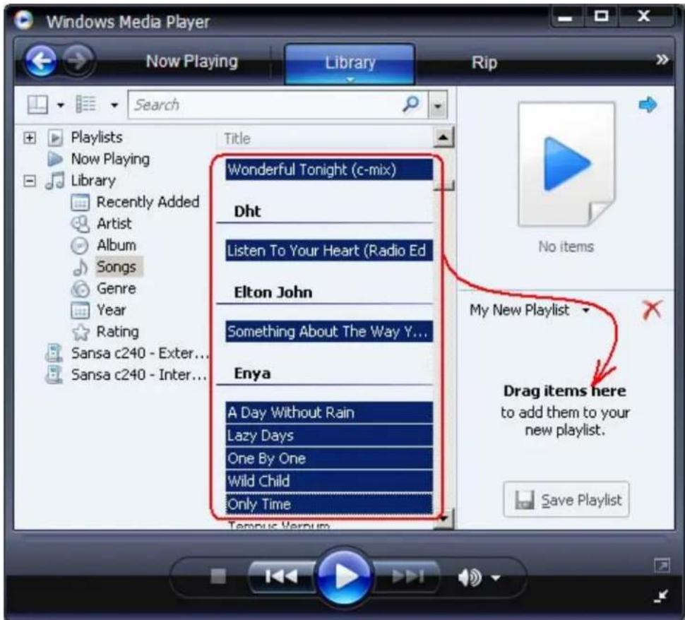 Windows Media Player Now Playing Library Rip Search Playlists Now Playing Library Recently Added Artist Album Songs Genre Year Rating Sansa c240 - Exter... Sansa c240 - Inter... Title Wonderful Tonight (c-mix) Dht Listen To Your Heart (Radio Ed Elton John Something About The Way Y... Enya A Day Without Rain Lazy Days One By One Wild Child Only Time Tempus Verrum No items My New Playlist Drag items here to add them to your new playlist. Save Playlist
