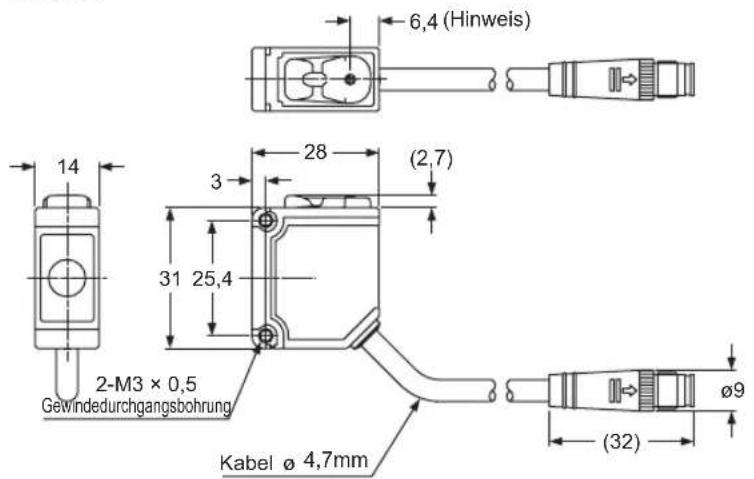 6,4 (Hinweis) 14 2-M3 × 0,5 Gewindedurchgangsbohrung 3 28 (2,7) 31 25,4 Kabel ø 4,7mm Ø9 (32)