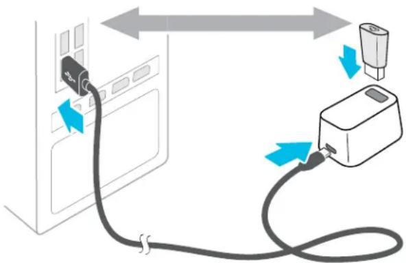 Diagram showing cable connection between a washing machine and a plug, with directional arrows indicating cable movement.