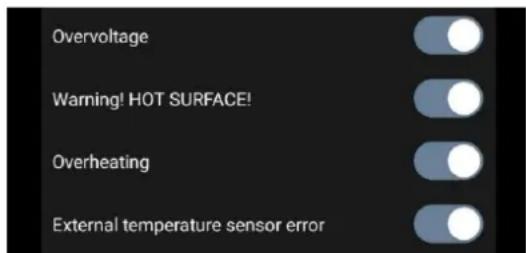 Overvoltage Warning! HOT SURFACE! Overheating External temperature sensor error