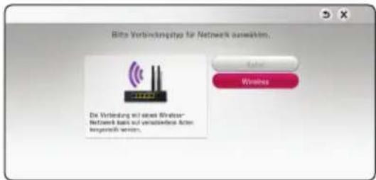 Bitte Verbindungstyp für Netzwerk auswählen. Die Verbindung mit einem Wireless- Netzwerk kann auf Veränderungen Konten werden. Wireless