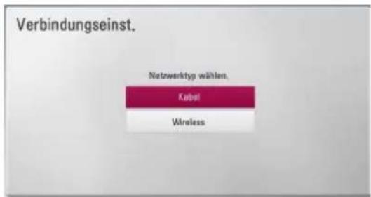 Verbindungseinst. Netzwerktyp wählen. Kabel Wireless
